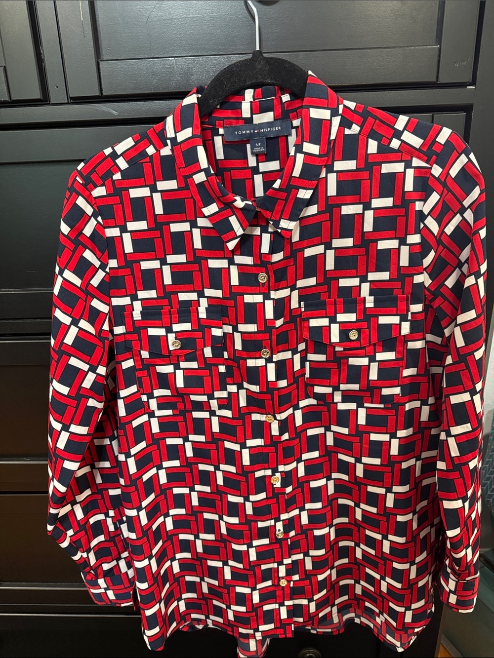Tommy Hilfiger Red, Navy & White Geometric Blouse